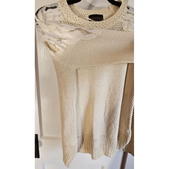 Absolutely stitch fix laced shoulder sweater women tan‎  Sz L - Picture 6 of 8